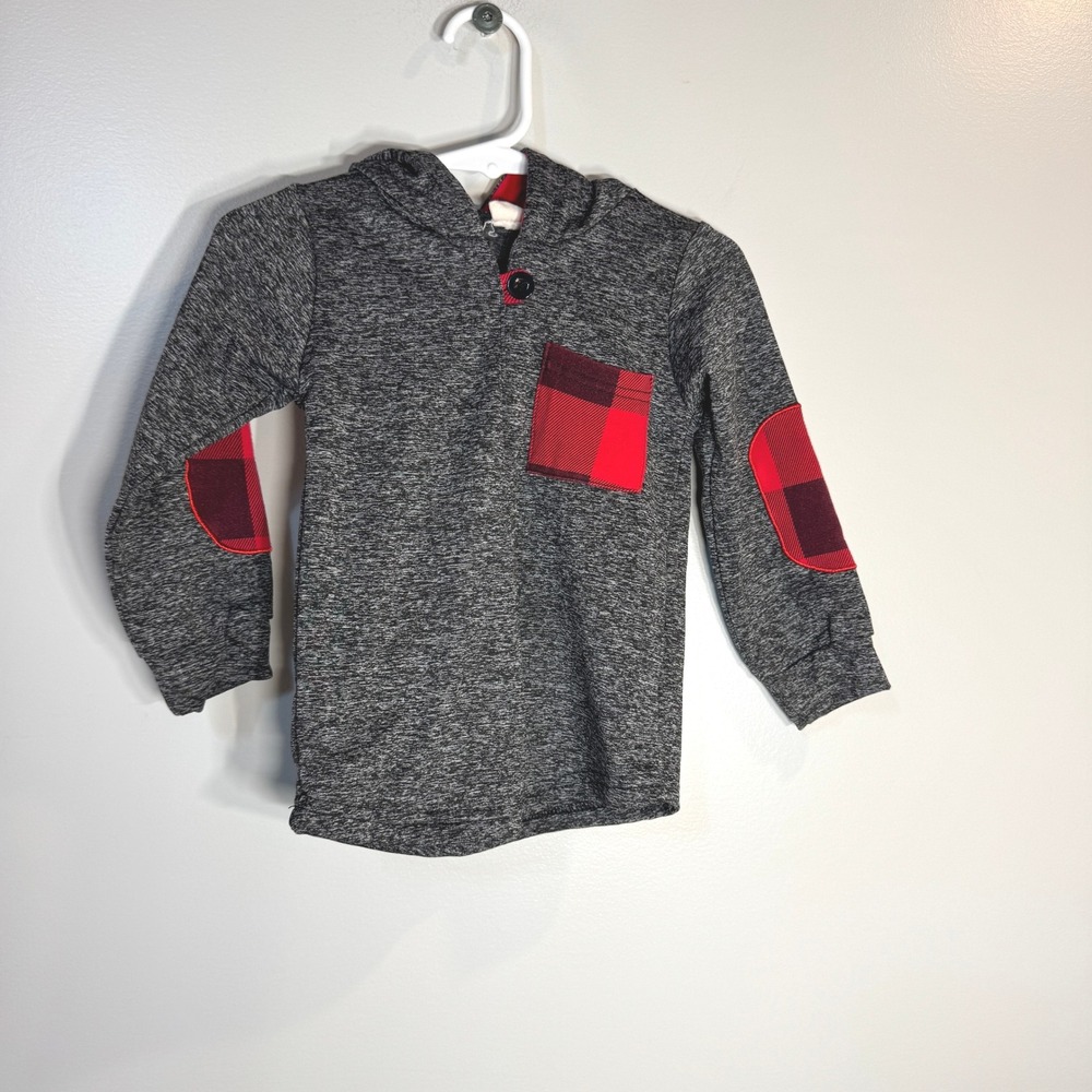 Unbranded Gray Hoodie Buffalo Plaid Elbow Patches Kids (100) 2T Winter Hoodie‎